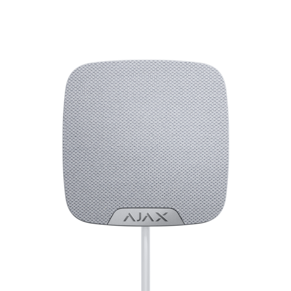 Дротова сирена з клемою для зовнішнього світлодіоду Ajax HomeSiren Fibra White (143560.11.WH1)