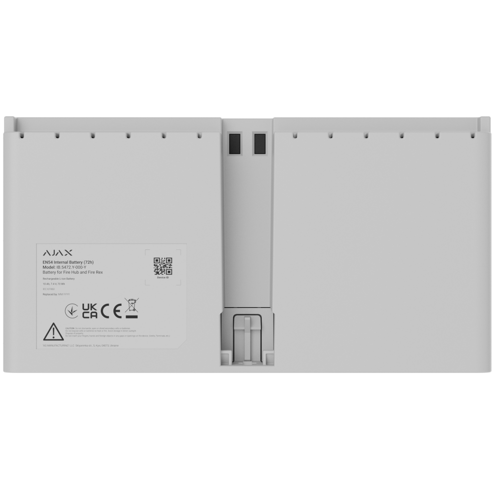 Перезарядна Li-ion батарея для встановлення в EN54 Fire Hub або EN54 Fire ReX Ajax EN54 Internal Battery (72h) White (127878.324.WH)