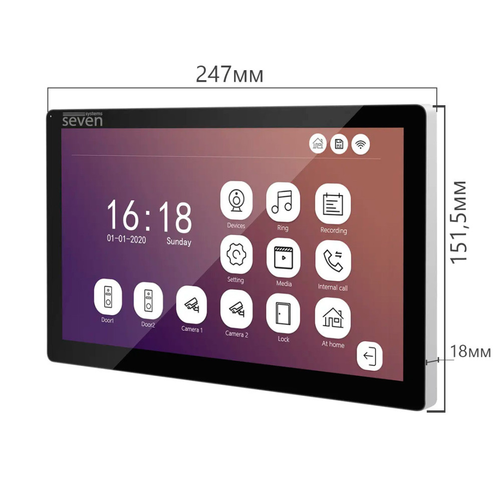 IP-видеодомофон 10 дюймов с Wi-Fi SEVEN DP-7517FHDW - IPS black