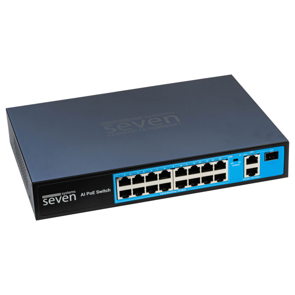 PoE коммутатор 16 портов SEVEN P-73216G-SFP (POE: 16, UP: 2G+1SFP)