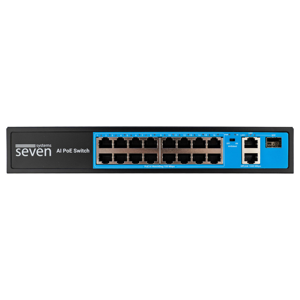 PoE коммутатор 16 портов SEVEN P-73216G-SFP (POE: 16, UP: 2G+1SFP)