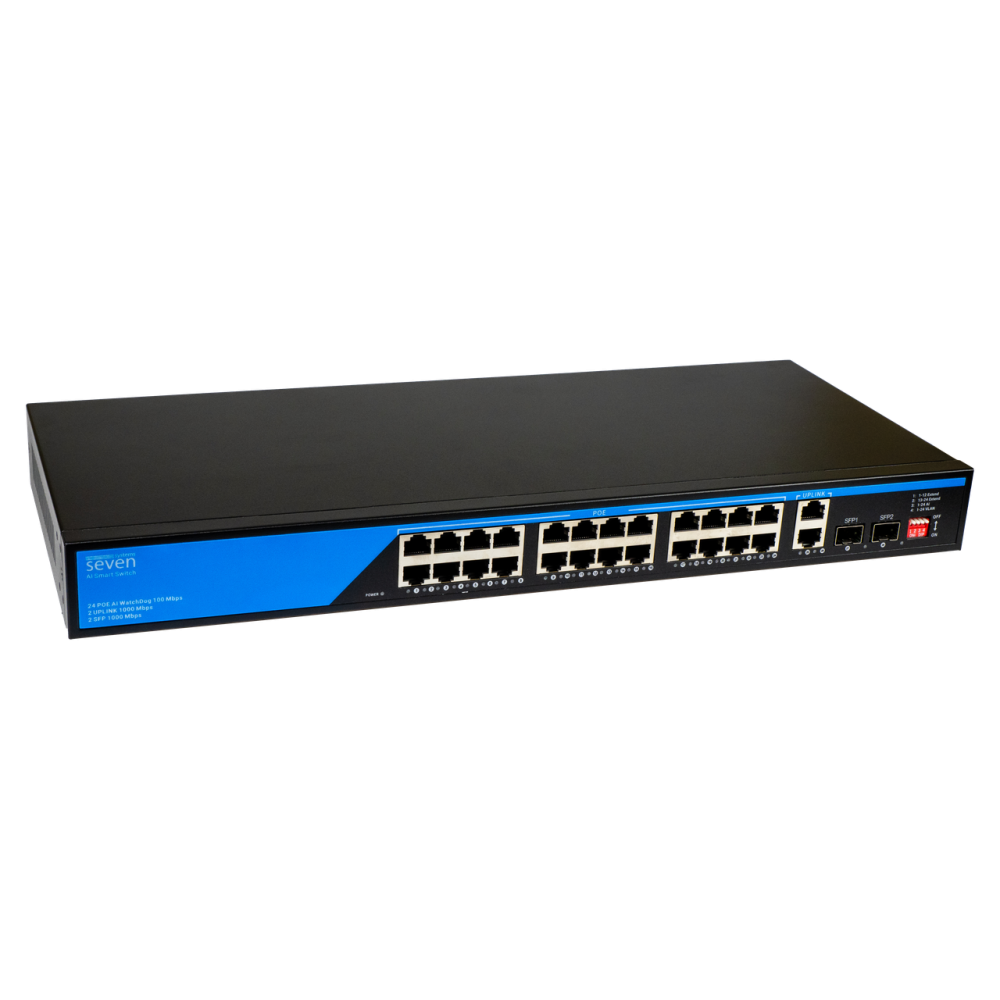 PoE коммутатор 24 порта SEVEN P-73224G-2SFP (POE: 24, UP: 2 Combo G / SFP)