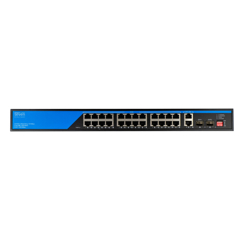 PoE коммутатор 24 порта SEVEN P-73224G-2SFP (POE: 24, UP: 2 Combo G / SFP)