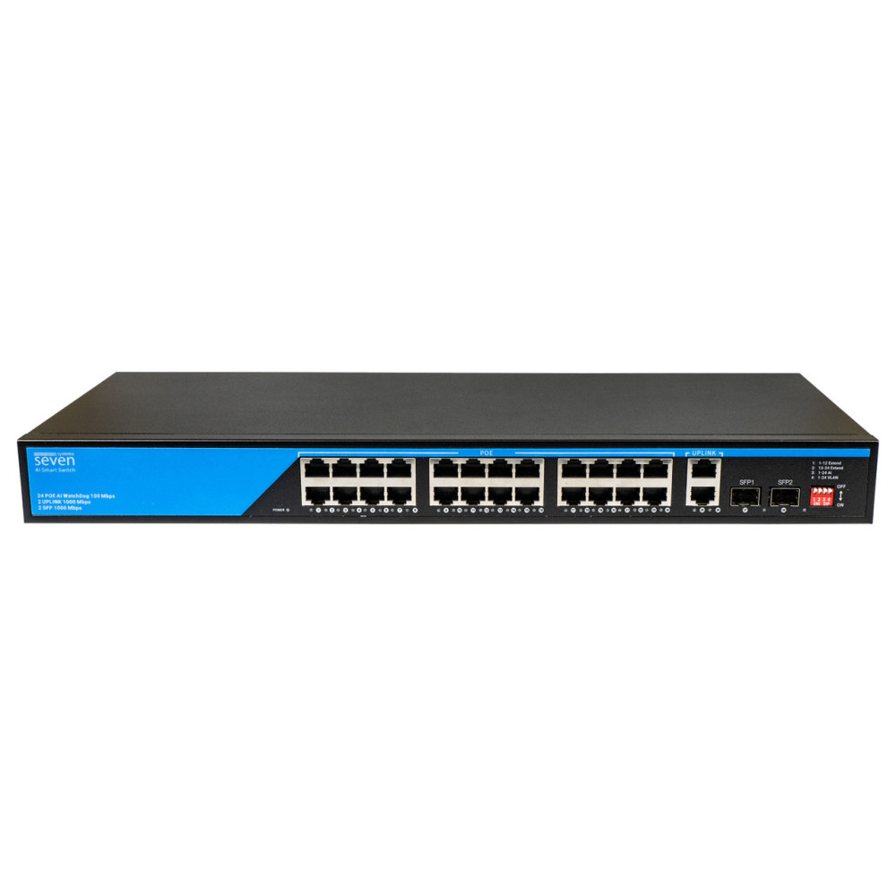 PoE коммутатор 24 порта SEVEN P-73224G-2SFP (POE: 24, UP: 2 Combo G / SFP)