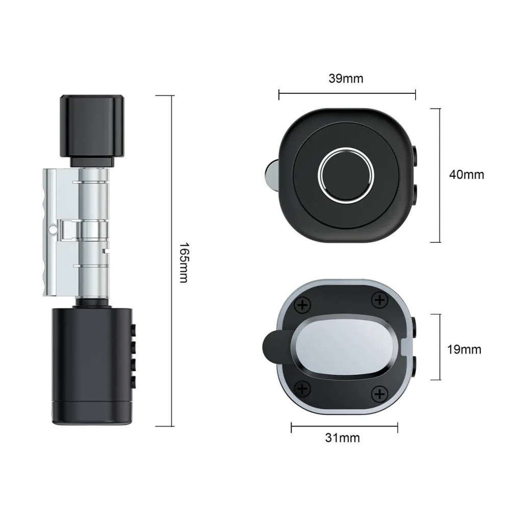 Умный дверной биометрический замок (цилиндр) SEVEN LOCK SL-7774BF black (35-90 мм)