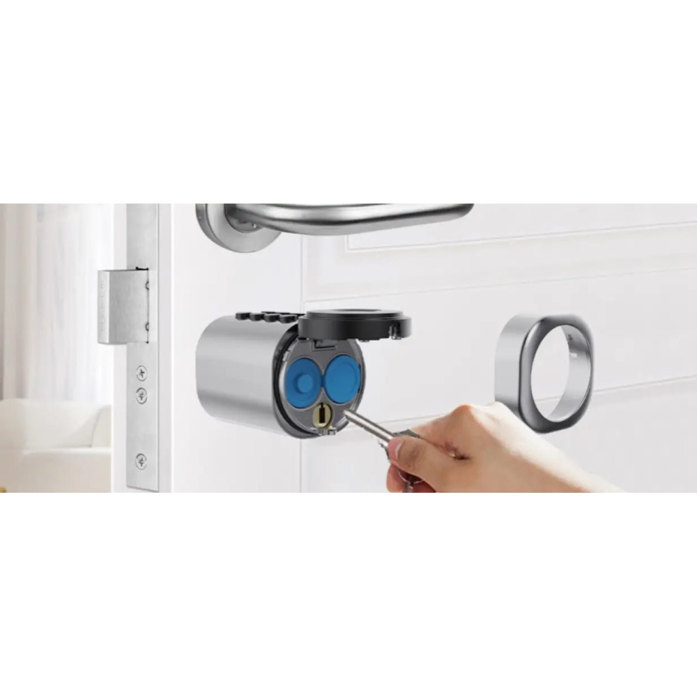 Умный дверной биометрический замок (цилиндр) SEVEN LOCK SL-7774BF silver (35-90 мм)
