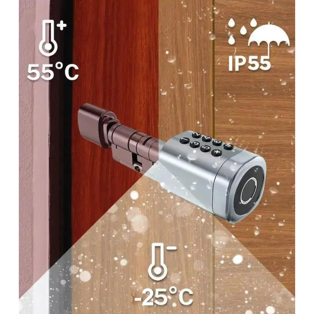 Умный дверной биометрический замок (цилиндр) SEVEN LOCK SL-7774BF silver (35-90 мм)
