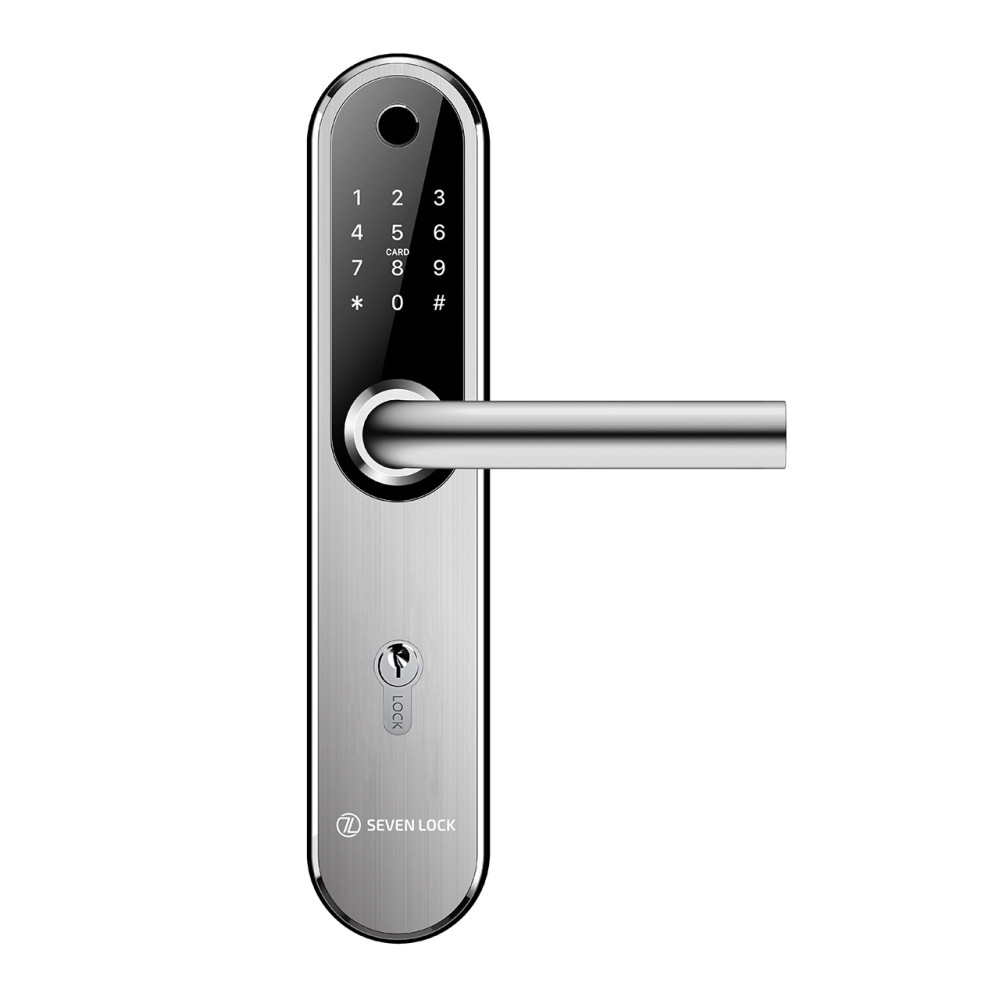 Умный дверной биометрический замок SEVEN LOCK SL-7768BF (85мм) silver