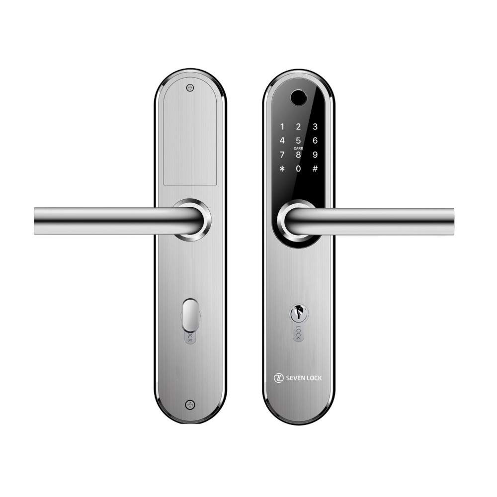 Умный дверной биометрический замок SEVEN LOCK SL-7768BF (85мм) silver