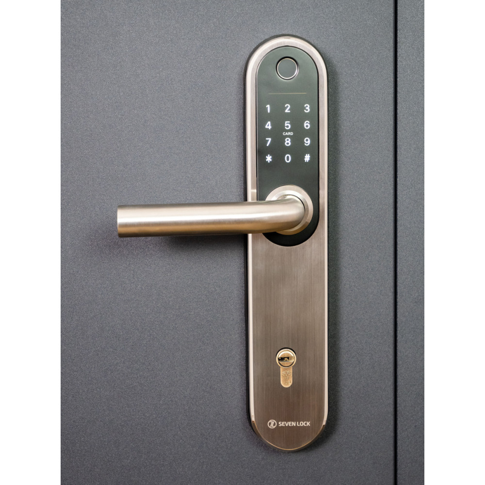 Умный дверной биометрический замок SEVEN LOCK SL-7768BF (85мм) silver