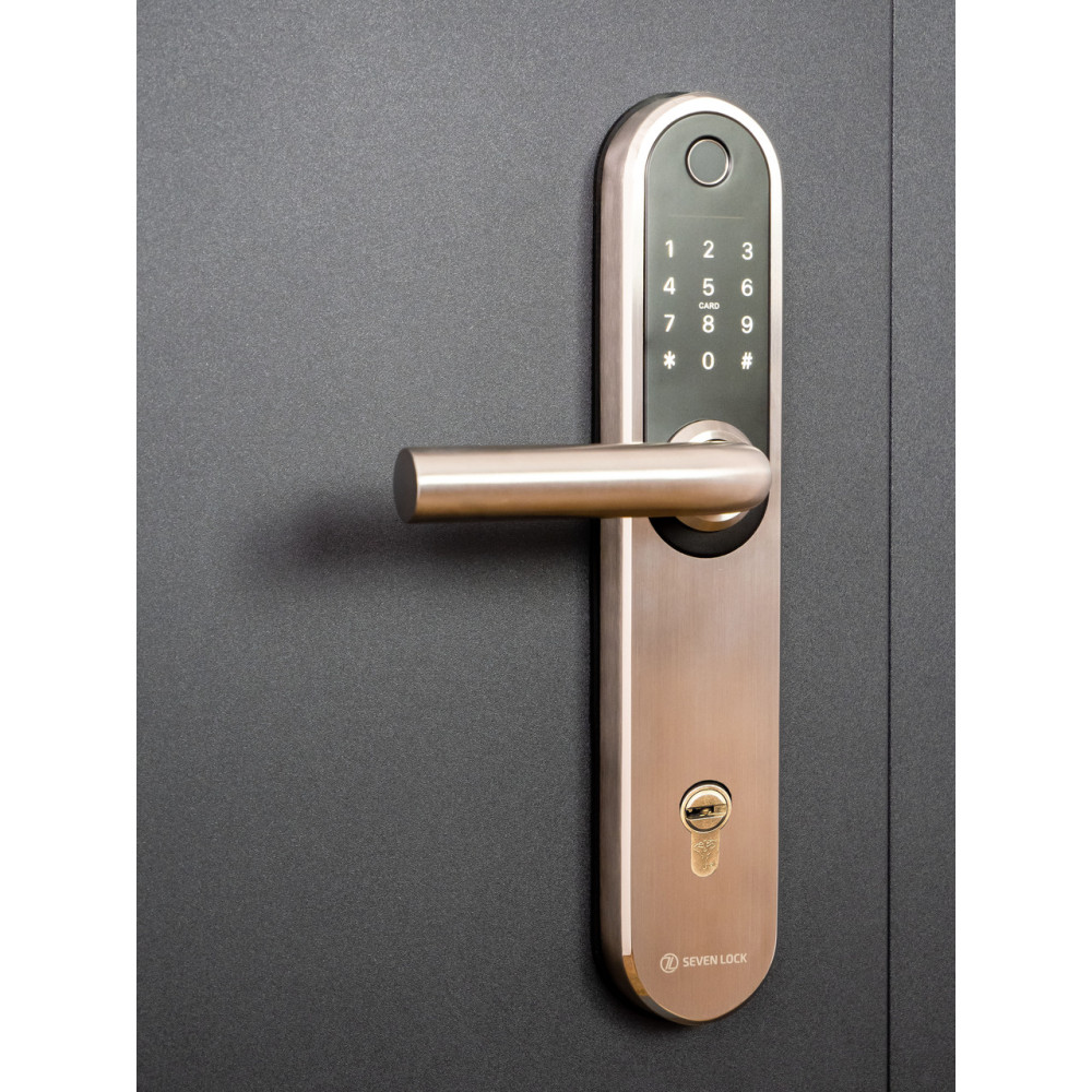 Умный дверной биометрический замок SEVEN LOCK SL-7768BF (85мм) silver