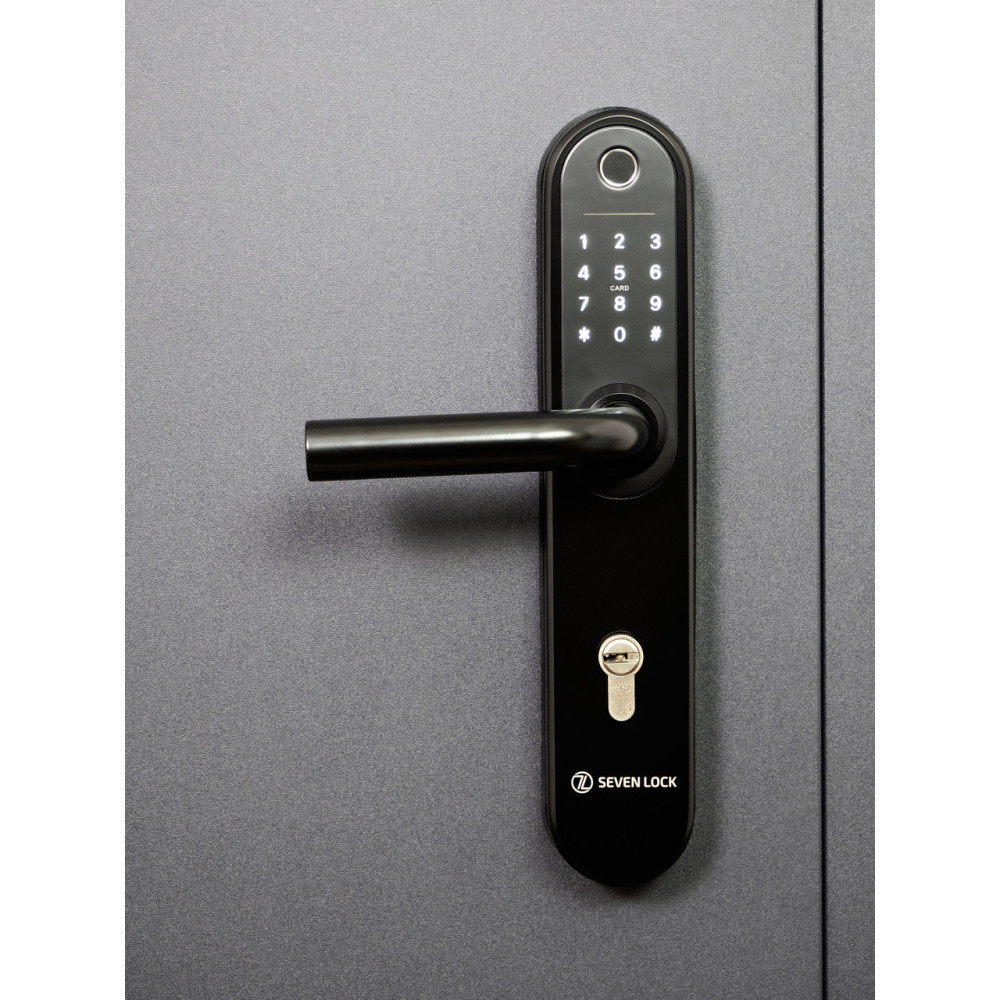 Умный дверной биометрический замок SEVEN LOCK SL-7768BF (85мм) black