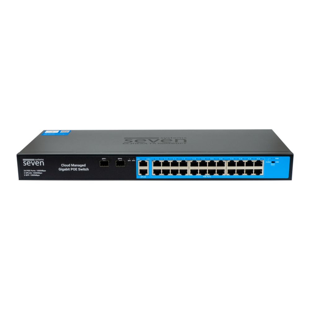 Облачно управляемый гигабитный 28-портовый PoE-коммутатор SEVEN GPS424 (Cloud POE: 24G, UP: 2G+2SFP)