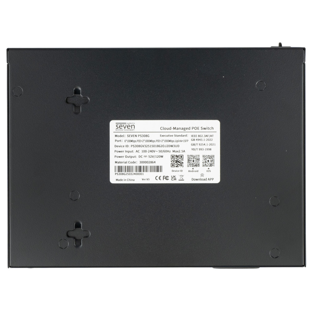 Облачно управляемый 11-портовый PoE-коммутатор SEVEN PS308G (Cloud POE: 6+2G, UP: 2G+1SFP)