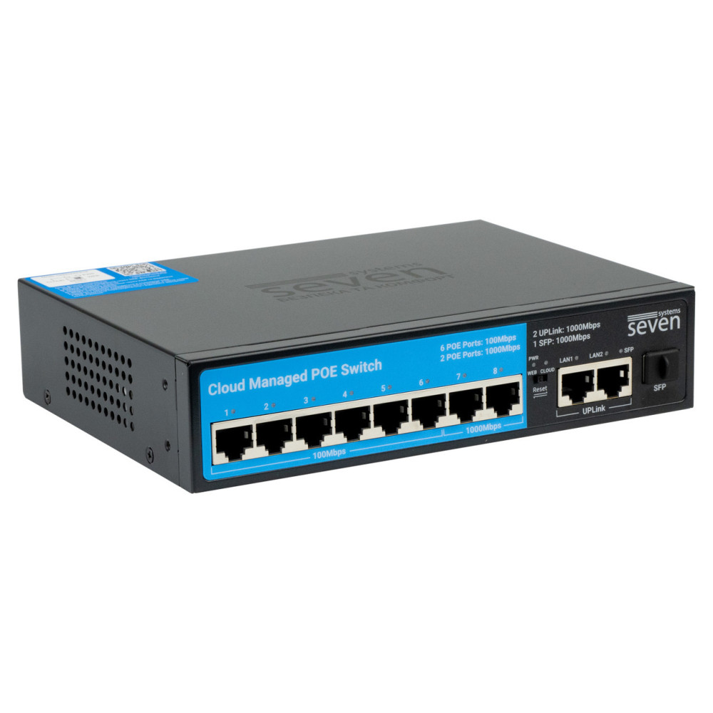 Облачно управляемый 11-портовый PoE-коммутатор SEVEN PS308G (Cloud POE: 6+2G, UP: 2G+1SFP)