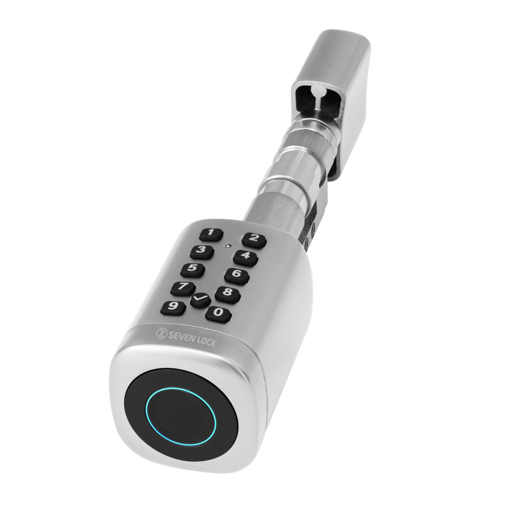 Умный дверной биометрический замок (цилиндр) SEVEN LOCK SL-7773BF silver (40-106 мм)