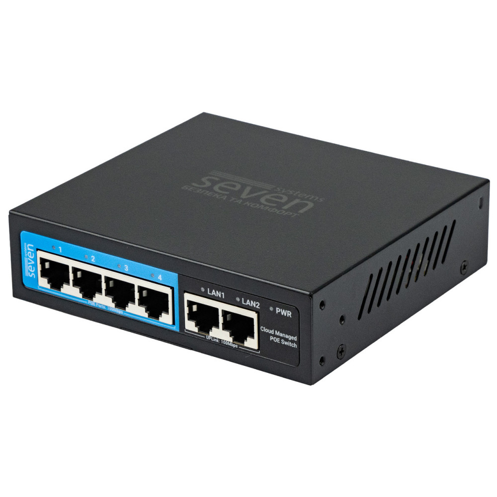 Облачно управляемый 6-портовый PoE-коммутатор SEVEN PS204D-12V (Cloud POE: 4, UP: 2)