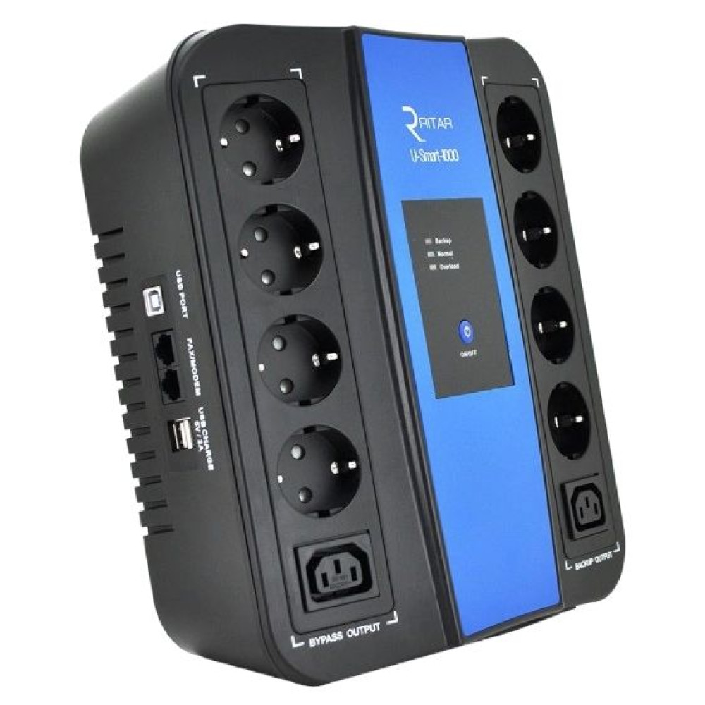 Джерело безперебійного живлення Ritar U-Smart-1000 600 Вт AVR 8xSCHUKO RJ45 Джерело безперебійного живлення Ritar U-Smart-1000 600 Вт AVR 8xSCHUKO RJ45