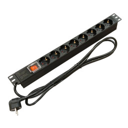 Блок 19" на 8 роз. нім. станд., 16А, 1U, з вимикачем, шнур 1.8м Kingda Блок 19" на 8 роз. нім. станд., 16А, 1U, з вимикачем, шнур 1.8м Kingda