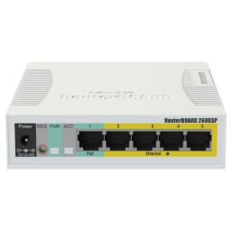 Комутатор 5 портів керований MikroTik RB260GSP (CSS106-1G-4P-1S) PoE Комутатор 5 портів керований MikroTik RB260GSP (CSS106-1G-4P-1S) PoE